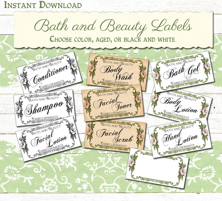 Vintage Beauty Bath Labels Instant Download Printable Beauty
