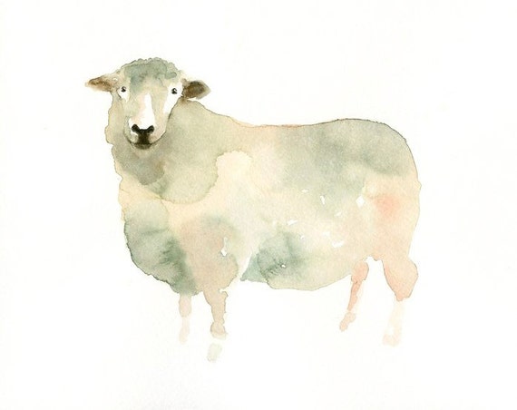 SHEEP Original watercolor painting 10X8inch by dimdi on Etsy