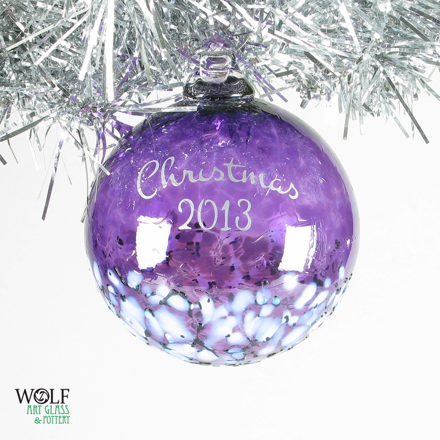 Blown Glass Ornament Custom Personalized Christmas 2014 Etched