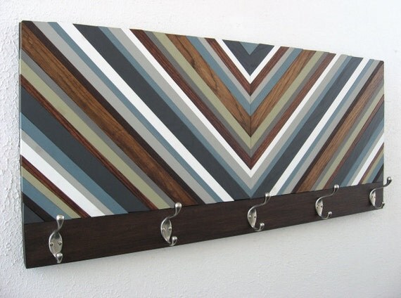 Wood Coat Rack Chevron Art Hat Rack Hooks by ModernRusticArt