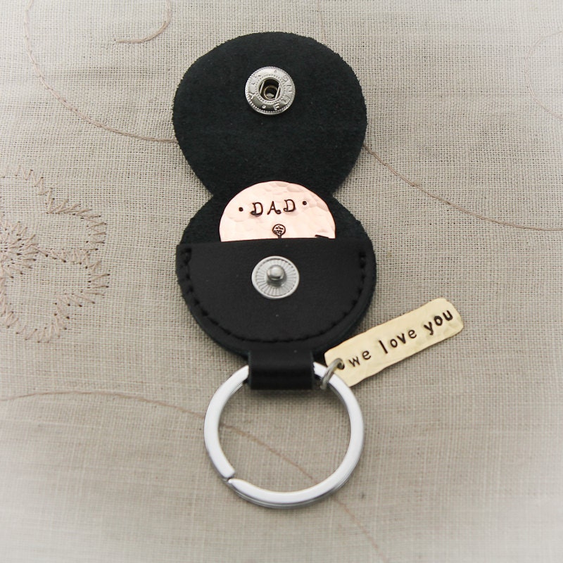 Father's Day Golf Marker with Case Dad or Grandpa Copper, Brass, Aluminum Hand Stamped Personalized Keychain