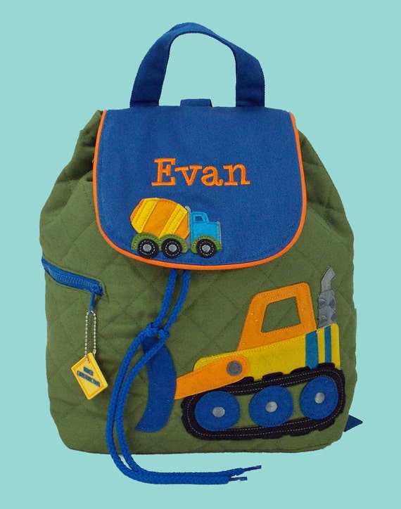 Personalized Stephen Joseph Backpack CONSTRUCTION Style With In Green and Blue-Monogramming Included
