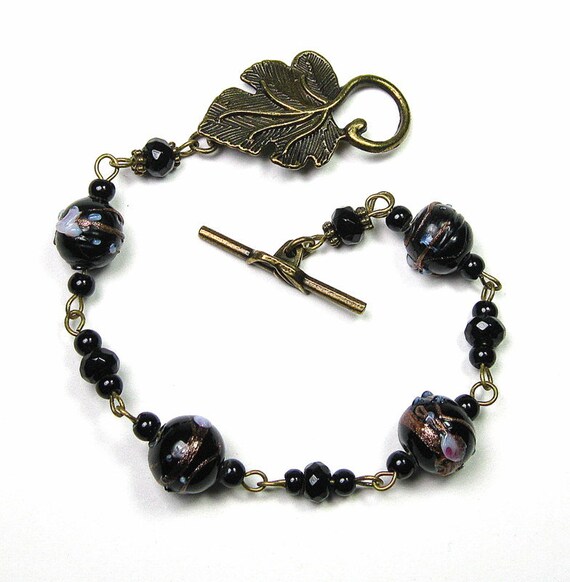 Bold Black and Bronze Chunky Lampwork Beaded Bracelet, Plus Size Bracelet, Czech Glass, Womens Accessories, Gifts for Her, Extra Long