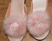 Feminine, Vintage, Pale Pink Satin & Fur  Boudoir Slippers