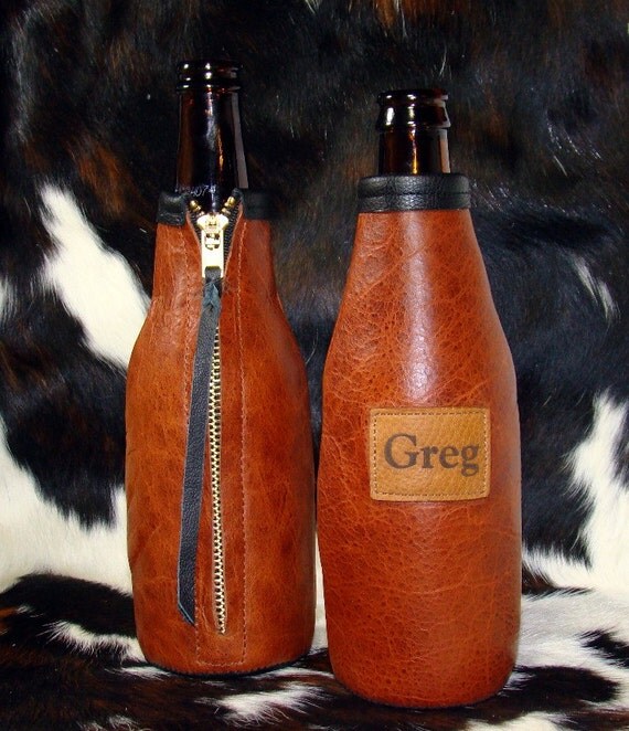 CUSTOM Leather Beer Bottle Koozie by MontanaRedSkyDesigns on Etsy
