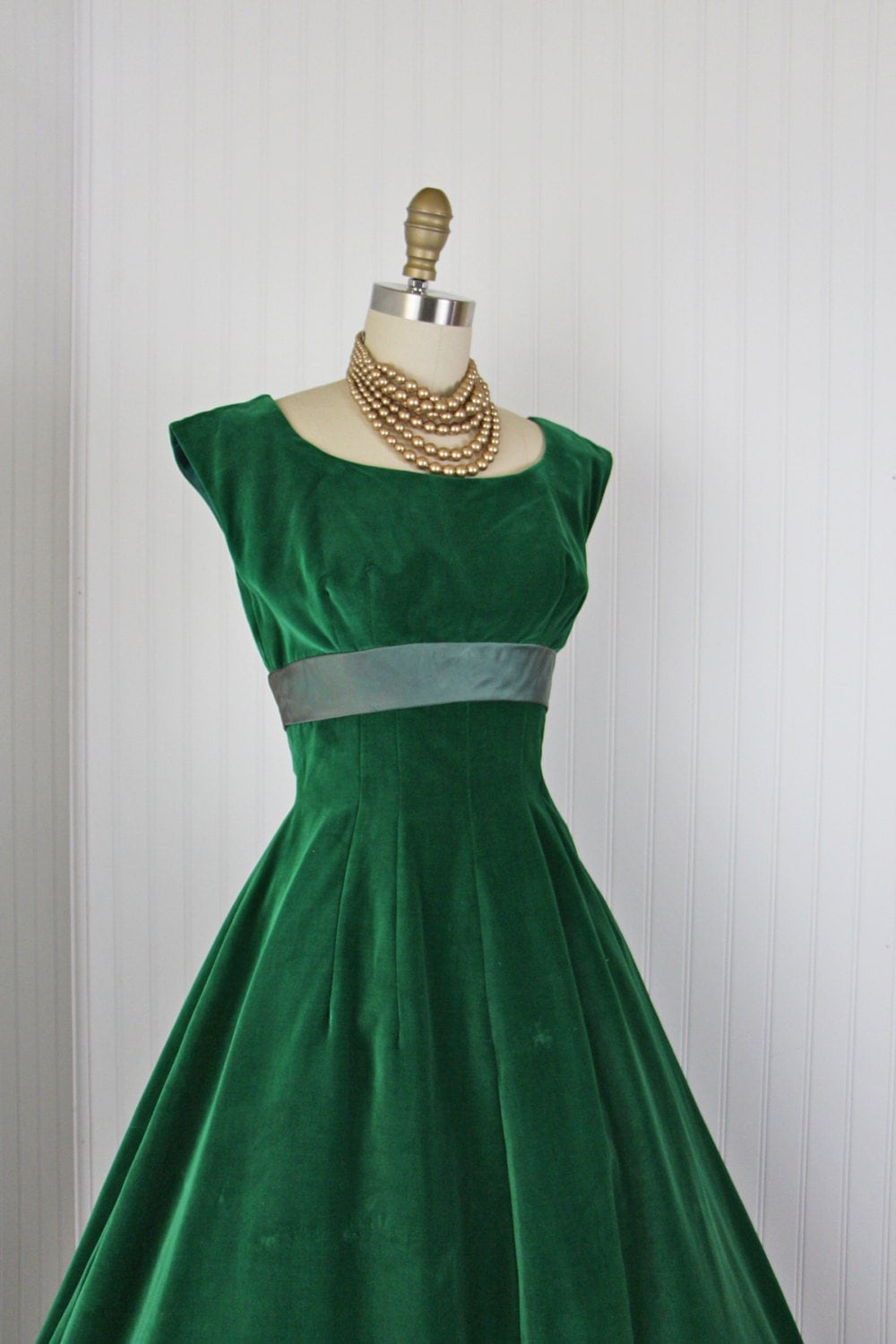 1950s Dress Vintage 50s Dress Emerald Green Velvet Party 