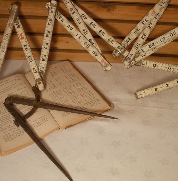 Antique Protractor & Folding Ruler Measuring Stick Industrial
