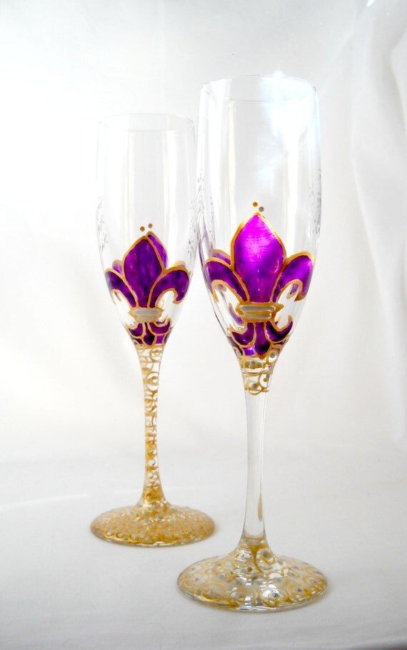 Amethyst Fleur de lis Champagne Glasses Hand by SkySpiritStudios