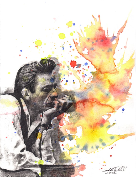 Johnny Cash Portrait Fine Art Poster Print From Original Watercolor Painting - 13 x 19 in Art Poster Print