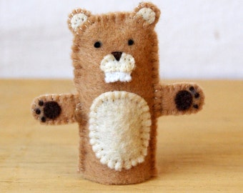 Felt finger puppet, beaver, animal puppet, storytime puppet