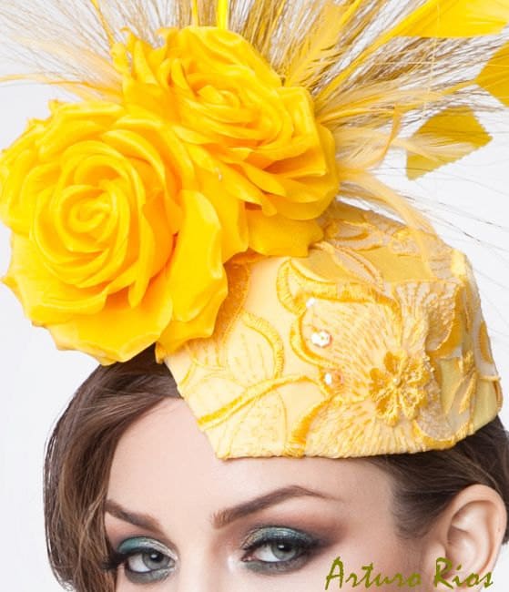 Yellow fascinator Kentucky derby hat Headpiece