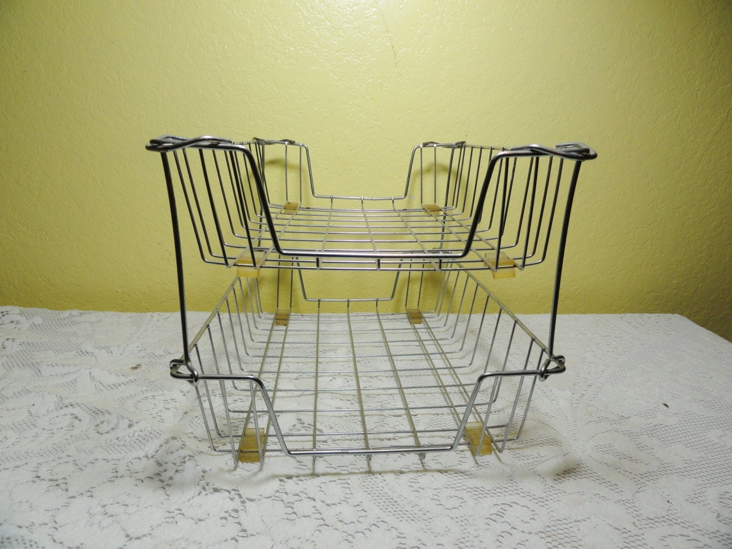 Vintage Wire File Basket Office In Out Mail Desk Organizer 2