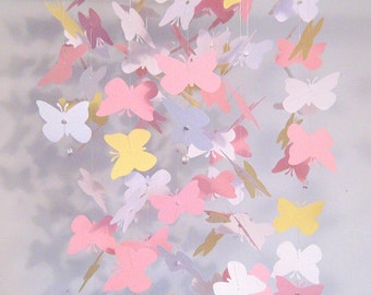 Nursery Mobile Butterfly Pink Yellow and White