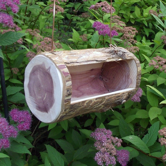 Cedar Log Bird Feeder Handmade from Reclaimed Tree Branch
