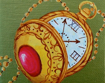 ORIGINAL Pocket Watch Metallic Acrylic Painting