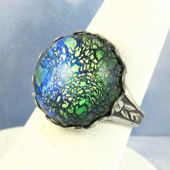 Items similar to Green Opal Ring Antique Silver Adjustable Vintage ...