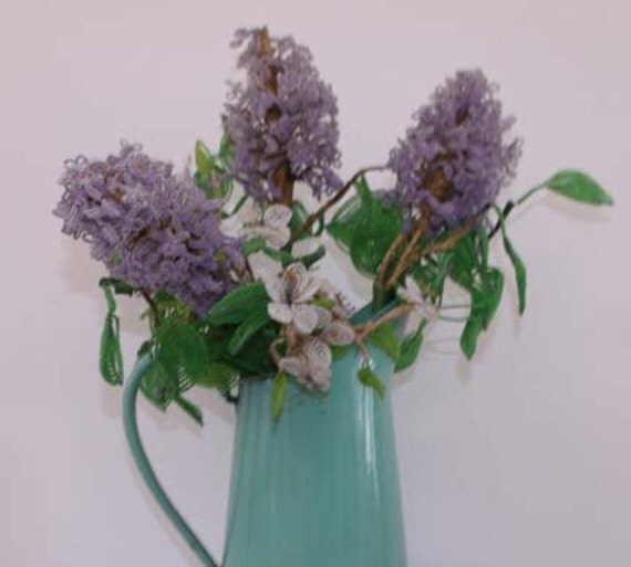 Vintage 8 French Beaded Flowers Beaded ARt Lilacs Dogwood