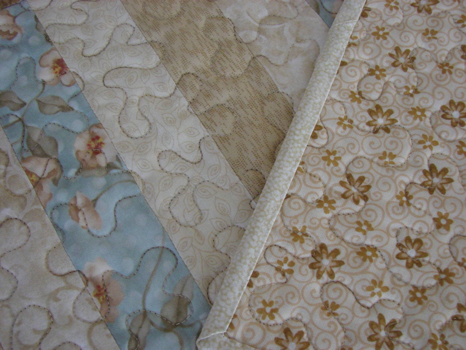 Quilted Table Runner in Soothing Blue and Cream
