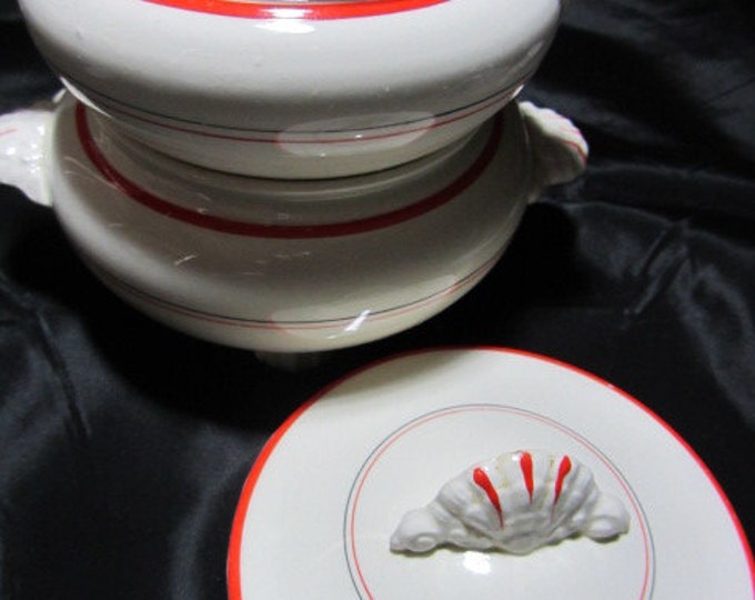 Nautlius Cream and Sugar Number K47 N8 Aprox 1940's, Antique Cream and Sugar Serving Set, White and Red Sugar and Creamer Set, Servinng Set