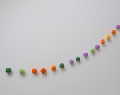 Lavender and Cosmos Garland -- felt ball garland in vibrant garden colors  -- orange yellow purple green -  5.5 feet long