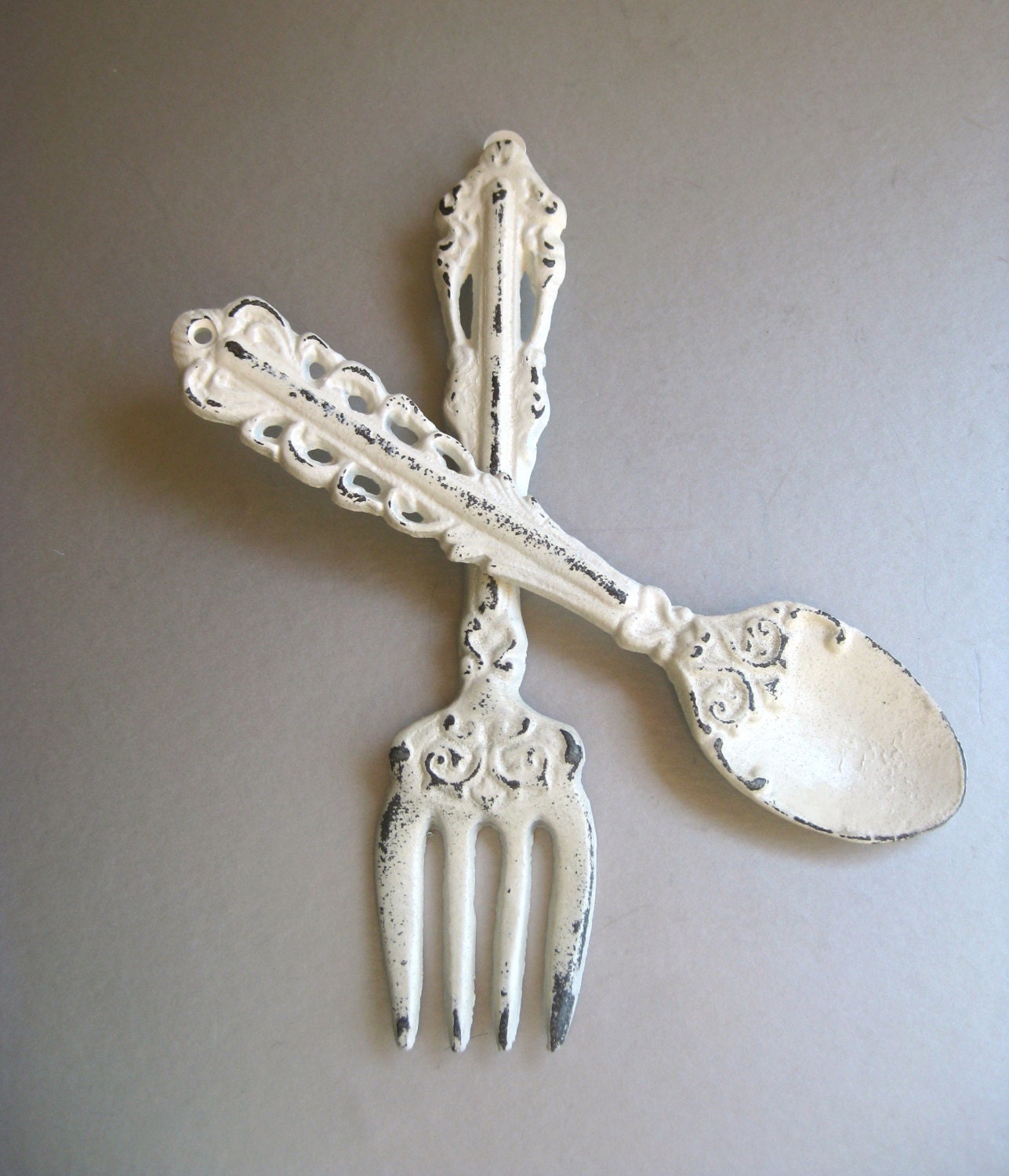 Kitchen Decor Fork and Spoon White Ivory Wall Decor