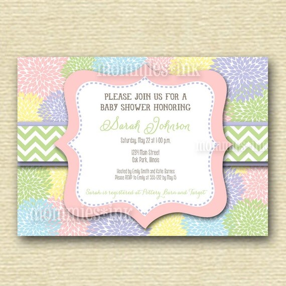 Pastel Mod Bright Blooms and Chevron Bridal Shower Invitation - PRINTABLE INVITATION DESIGN Il_570xn