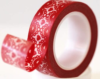 Pearl Red Hearts Washi Tape (Chugoku) - paper tape for packaging