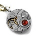 Steampunk Necklace, Fiery Carnelian & Antique Elgin Pocket Watch Mechanism - Long Chain Necklace