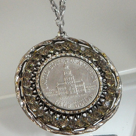 ON SALE Vintage Half Dollar Necklace. Kennedy 50 cents. by waalaa