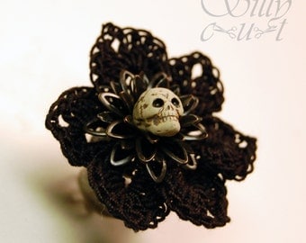 ring - Fleur Du Mal - crochet, handmade, skull, gothic, neovictorian, , dark, mourning, ornate
