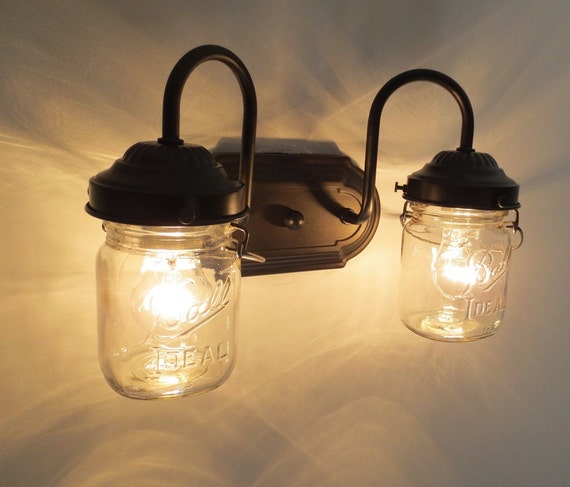 Mason Jar Light Sconce DOUBLE Vintage Pints Lighting Wall