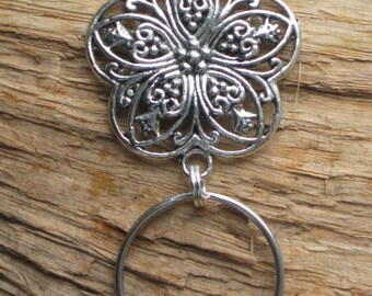 Flower .. Silver Filigree Magnetic ID Badge - Eyeglass holder .. Free S/H