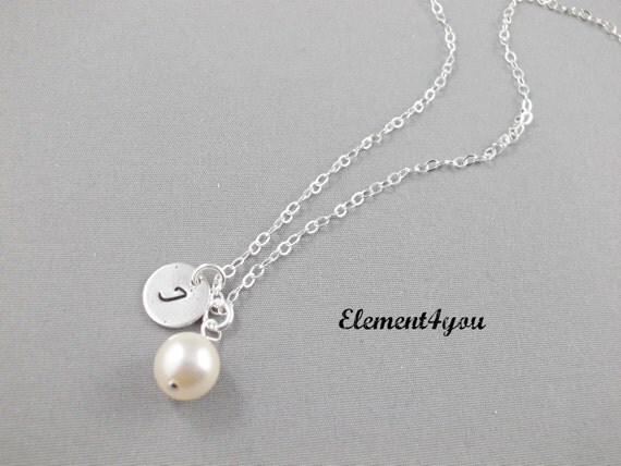 Custom hand stamped sterling silver initial charm necklace Round charm ...