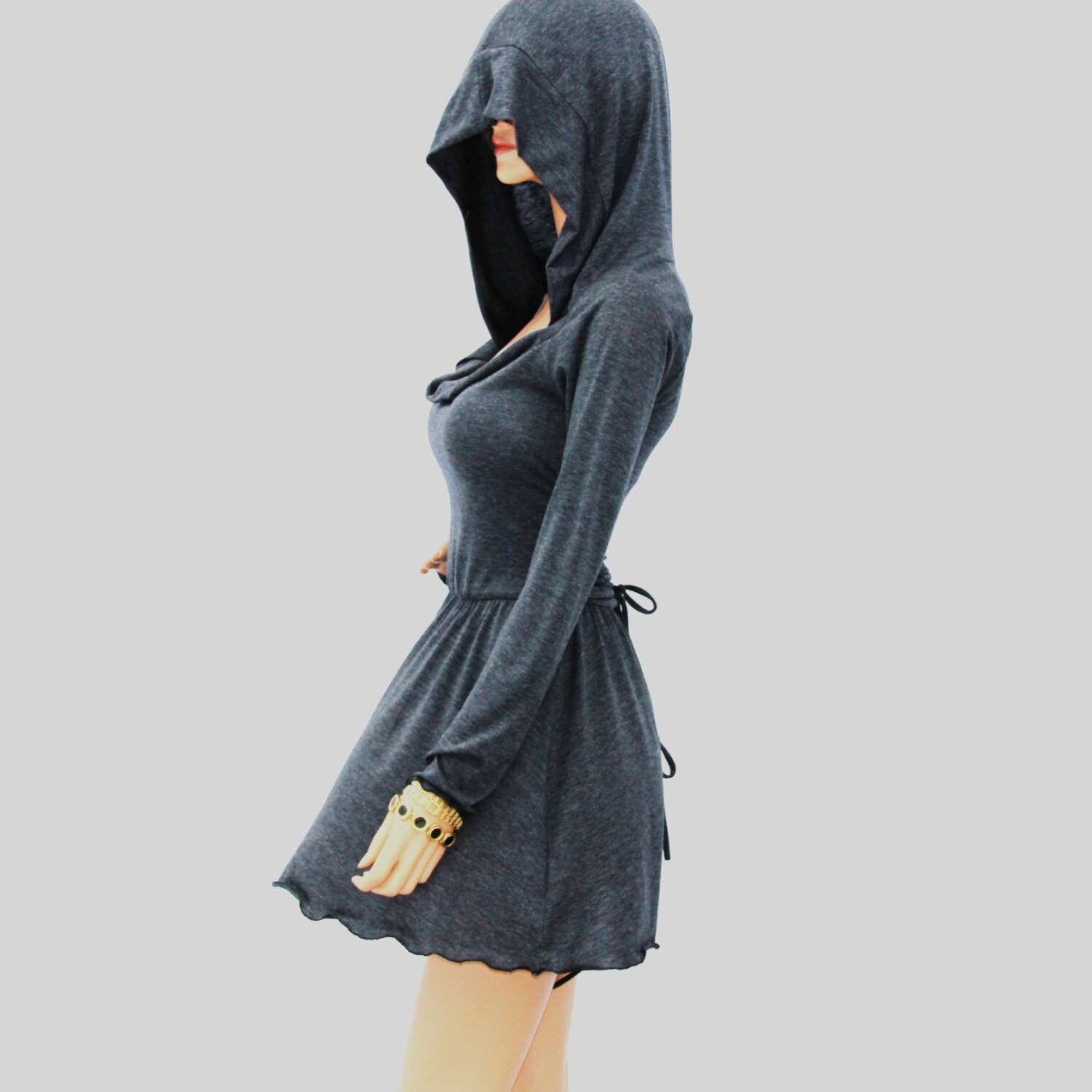 Cowl Neck Hooded dress//Women dress//Women shirt dress// Long