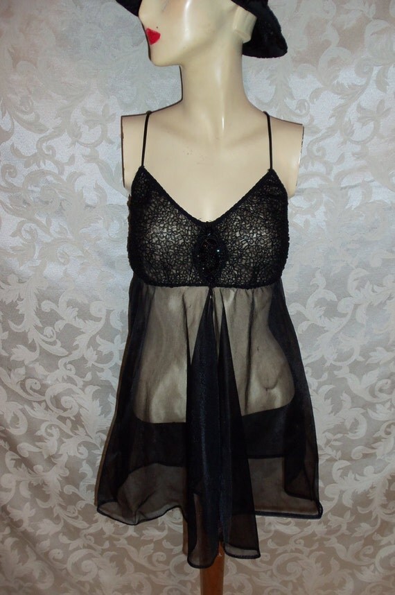 Vintage Black Nylon Babydoll Nightgown