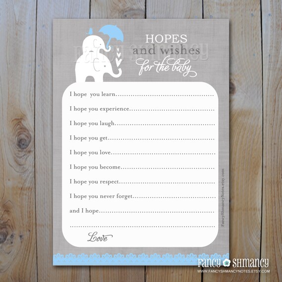 Elephant Baby Shower Hopes and Wishes Card / Instant Download ...