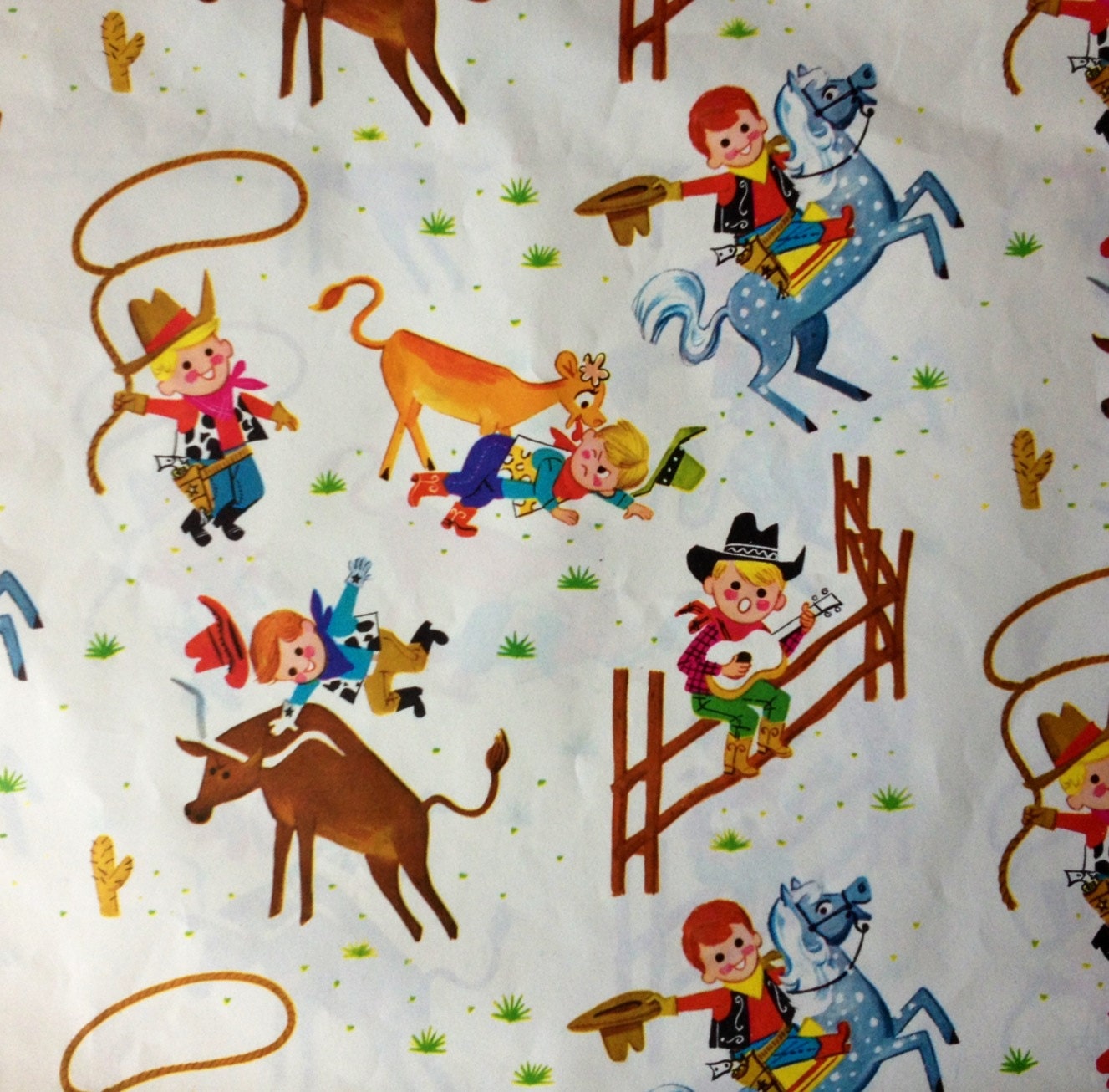 Ropin' Ridin' Cowboy Kids Vintage Wrapping paper gift