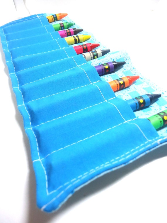 Crayon Roll Crayon Roll Up Crayon Holder in Blue Checkers