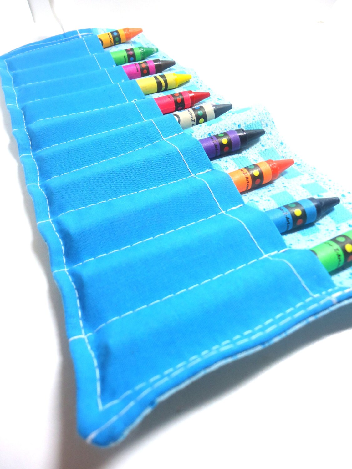 Crayon Roll Crayon Roll Up Crayon Holder in Blue Checkers