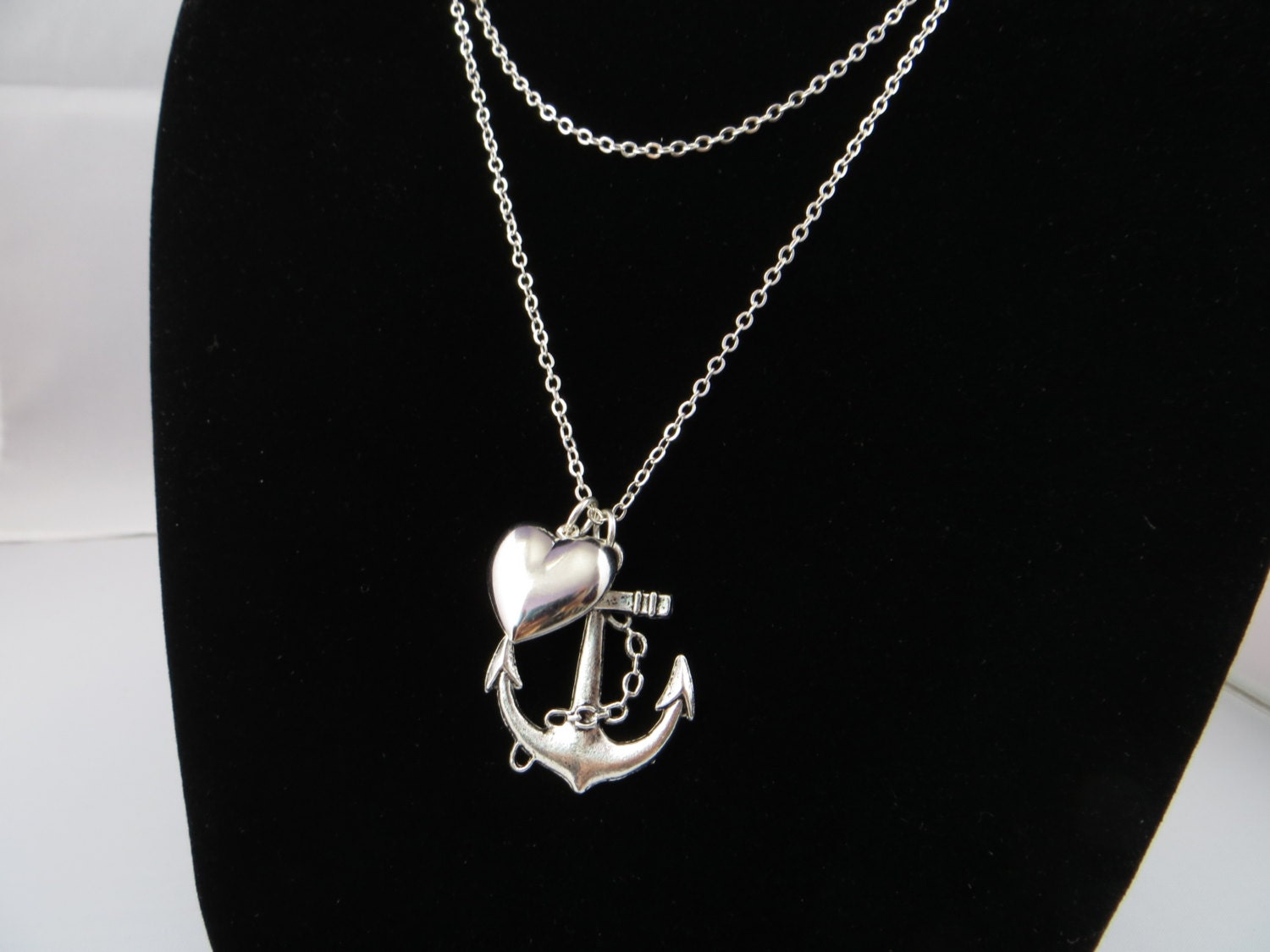 Heart And Anchor Necklace On Long Silver Chain by LoveMontreal