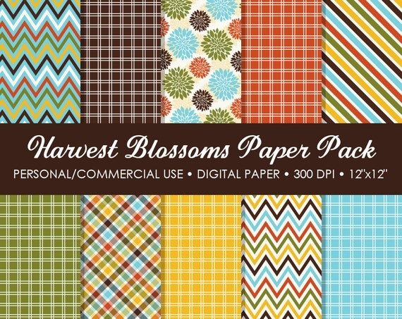 Harvest Blossoms Digital Printable Paper Pack - For Commercial or Personal Use Il_570xn