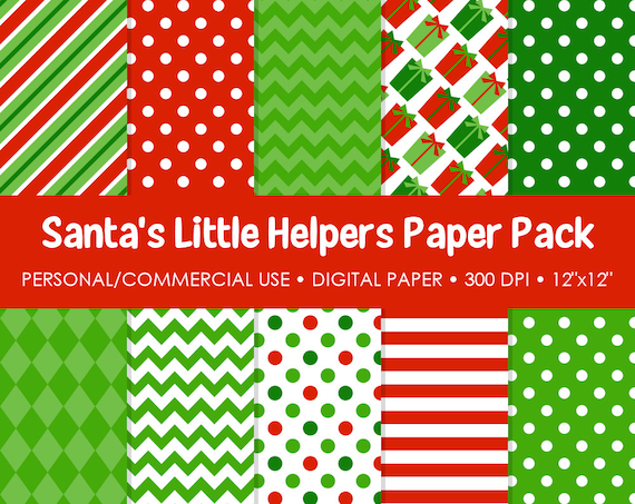 Santa's Little Helpers Digital Printable Paper Pack - For Commercial or Personal Use Il_570xn