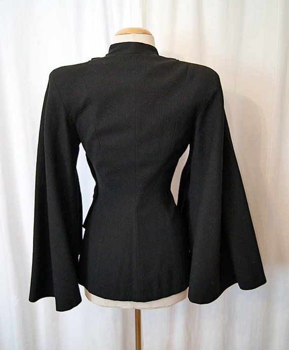 Old Hollywood 1940's black wool dramatic wrap draped