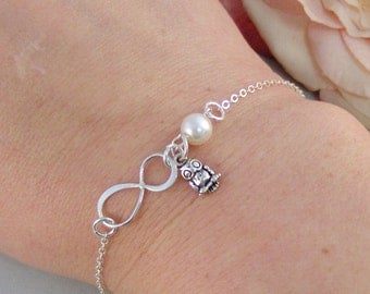 Infinite Wisdom,Bracelet,Bridesmaid,Owl,Owl Bracelet,Thank You,Sterling Silver,Infinity,Silver Bracelet,Infinite.Valleygirldesigns.