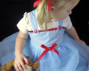 Dorothy Dress: tutu dress, blue and white gingham with red sparkle, adjustable, birthday party, costume, wonderful wizard of oz, dress up
