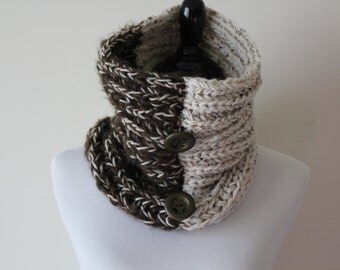 Knitted Circle Oatmeal, Brown Neckwarmer / Cowl