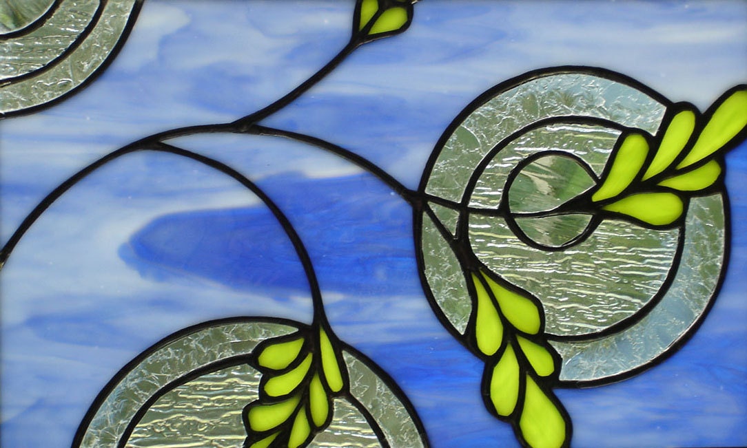 Abstract vine and leaves stained glass decorative art