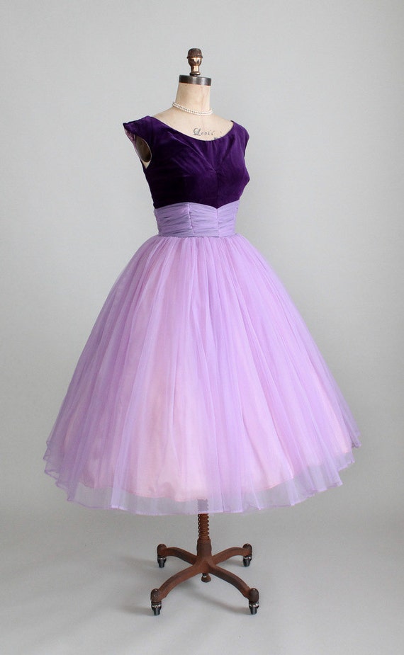 RESERVED...Vintage 1950s Dress : 50s Purple Velvet and Chiffon