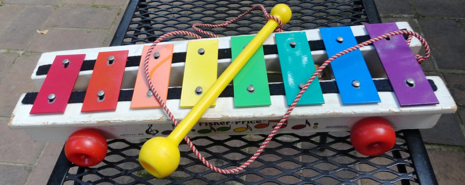 Fisher Price Xylophone Wooden Base 1978 Vintage Fisher
