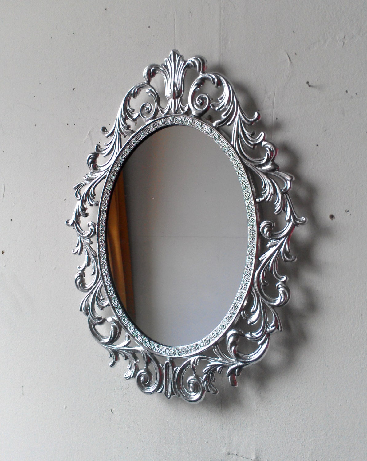 Silver Princess Mirror Ornate Metal Oval Filigree Frame 13